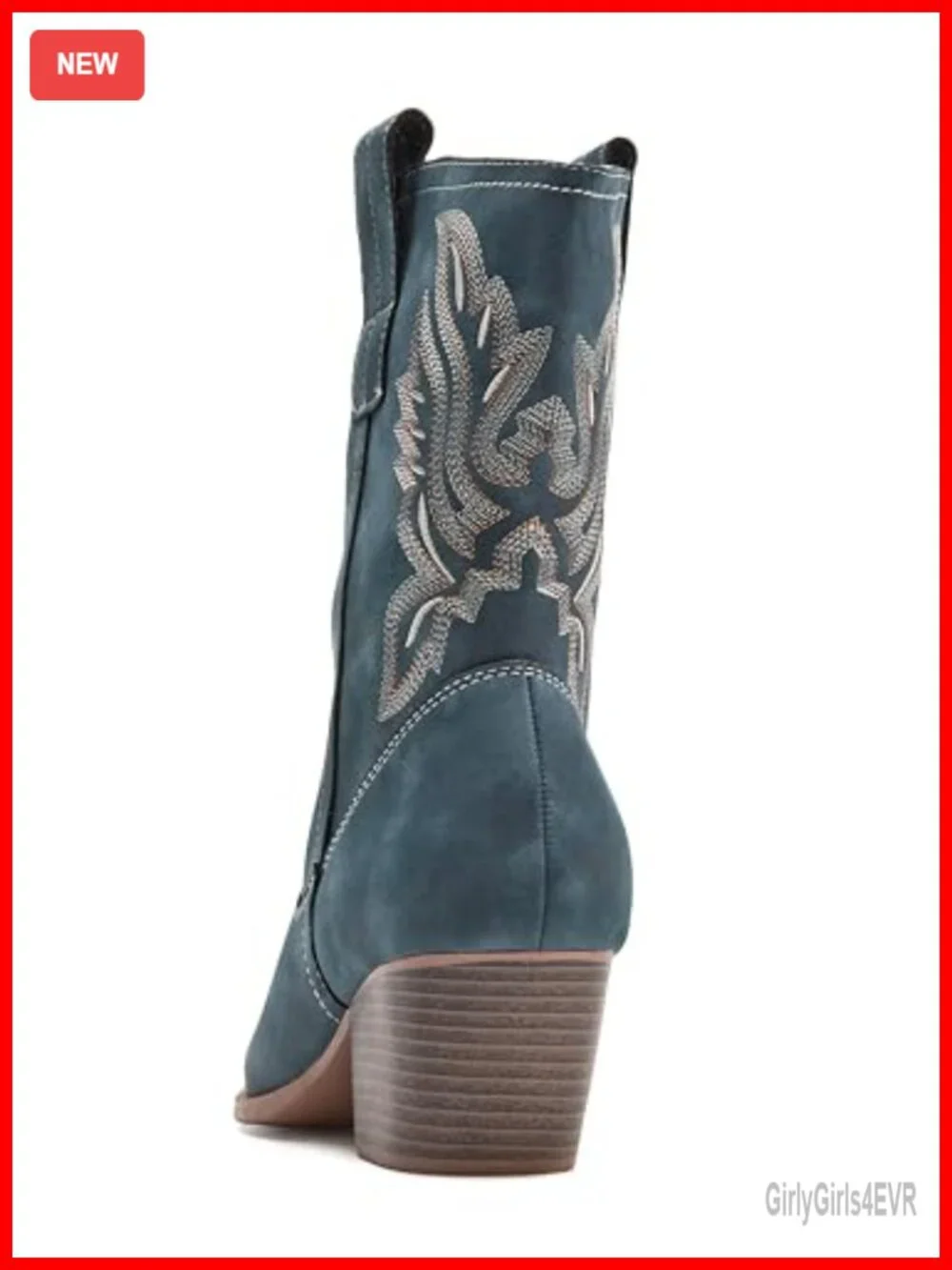 Women's Western Cowgirl Ankle Booties Embroidered Suede Low Chunky Heel Boot